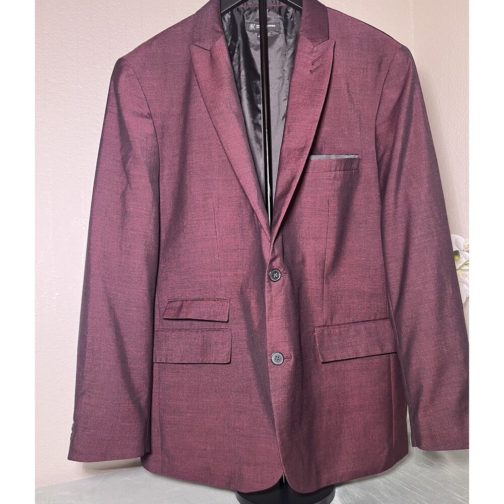 INC Mens Slim Fit Sport Coat Blazer XL Burgundy Wine 2 Button Suit Jacket